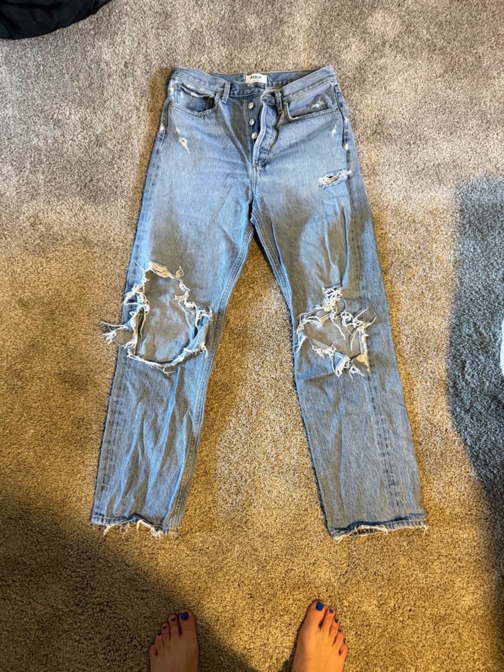 Agolde Light Blue Distressed Boyfriend Jeans